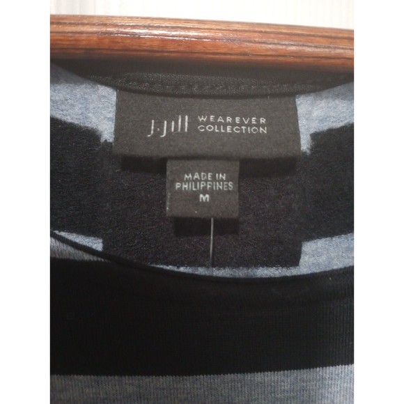 J.Jill Wearever Black Striped Knit Shift Dress Medium Fleece Lined Gray black - Picture 6 of 7